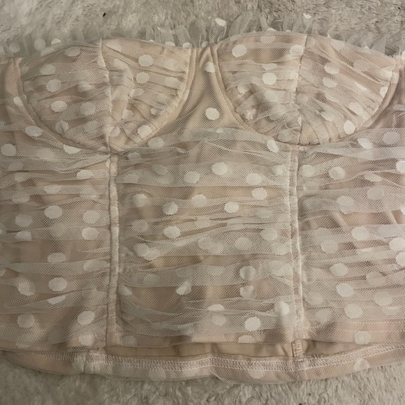 Lulus White and Beige Polka Dot Mesh Bustier Crop Top Size XL - Picture 1 of 1
